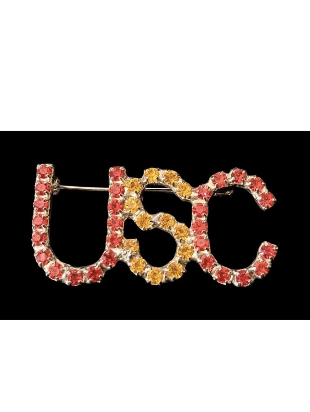 VTG Dorothy Bauer Rhinestone Brooch - USC - University Of Southern California